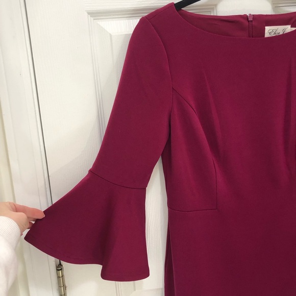 Eliza J Fuchsia Plum‎ Bell Sleeve Midi Sheath Dress. Size 6 - Picture 5 of 16